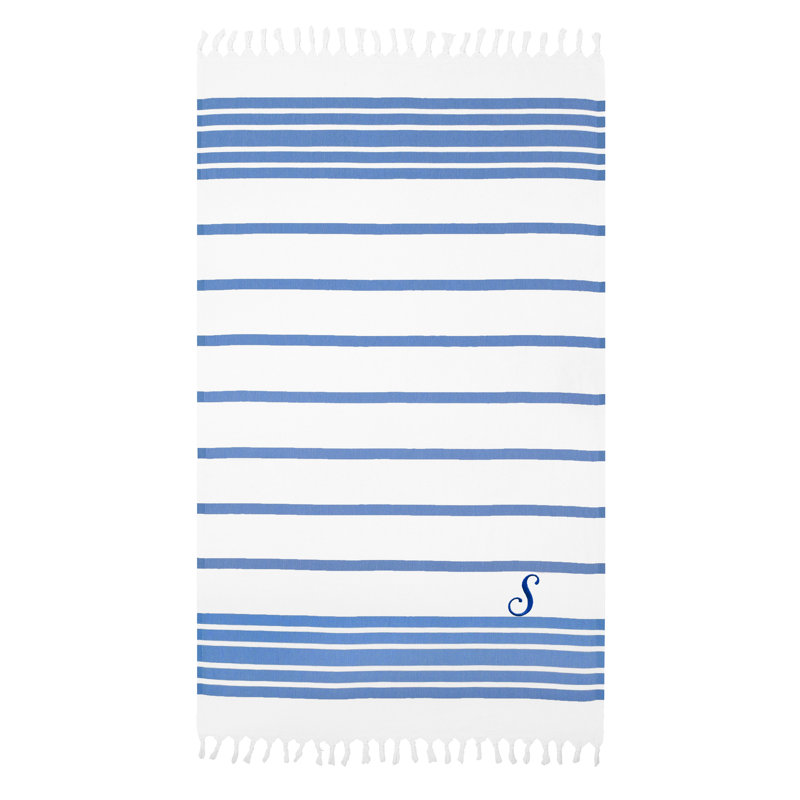 Serviette de plage 100% coton à chevrons, Bleu royal / marine, S