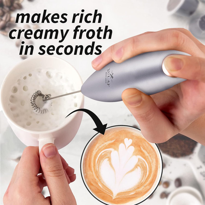 Zulay Kitchen Handheld Milk Frother, Silver