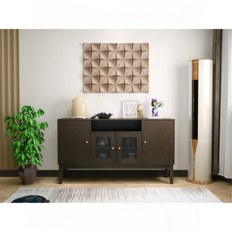 Buffet polyvalent avec tablettes réglables et portes en verre trempé pour un rangement et une présentation élégants
