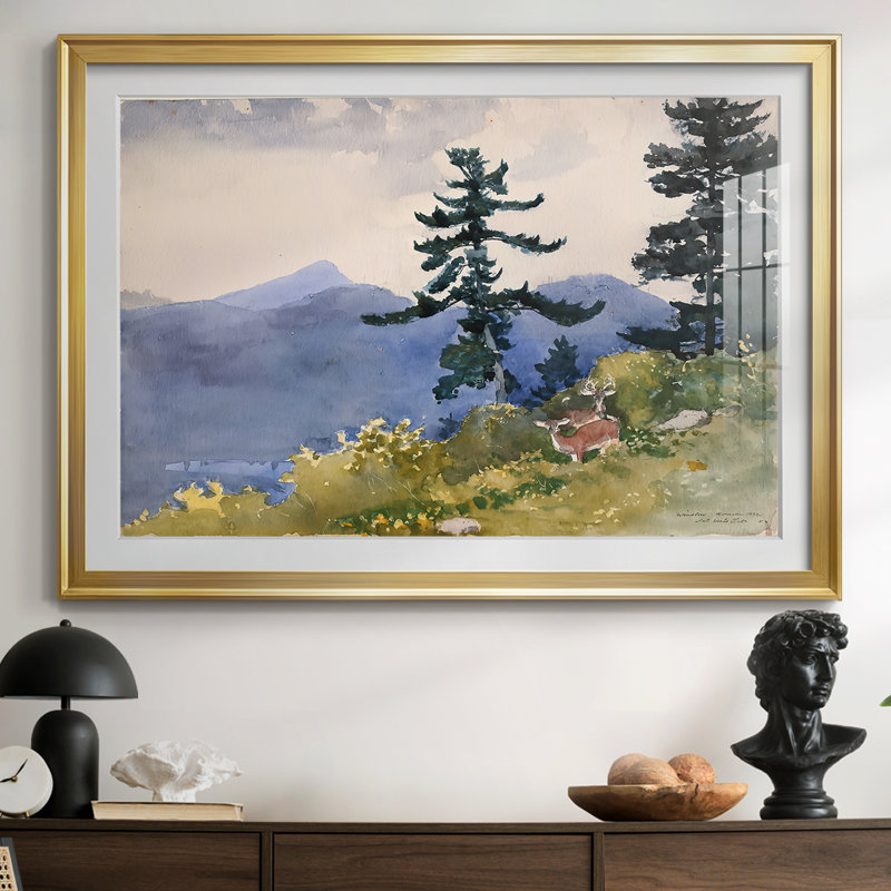 «Deer in the Adirondacks-Winslow Homer», reproduction encadrée avec passe-partout et verre - 1889, 30 x 5 x 42,5, Doré