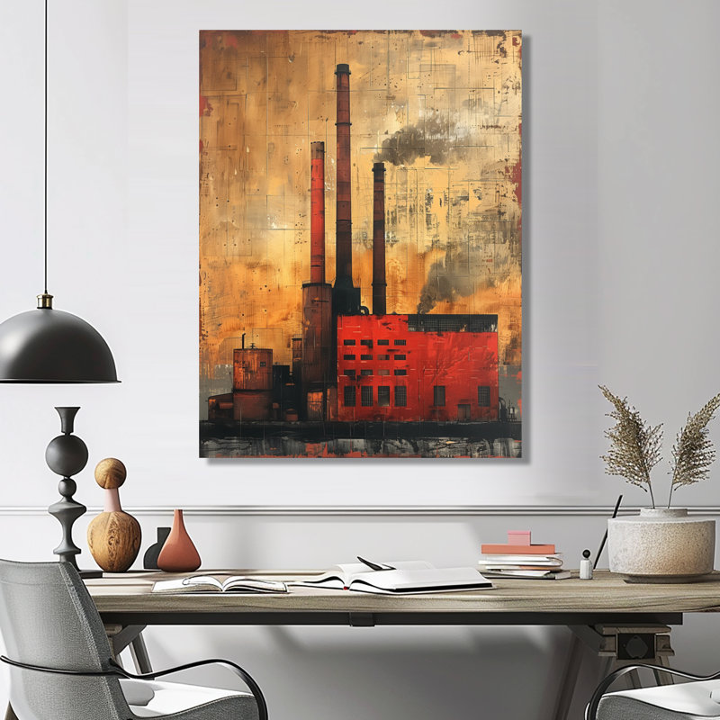 Reproduction d'art industriel rétro Vintage Polution III - usines, Toile tendue, H 40 po x l 30 po x P 1,5 po
