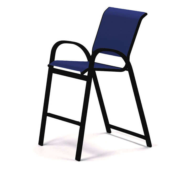 Tabouret de bar Holna, Noir texturé, Atlantis bleu royal Sunbrella®