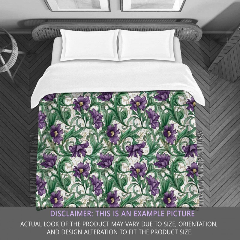 Machine Printed Comforter, Queen Comforter, Green/Purple/White Floral
