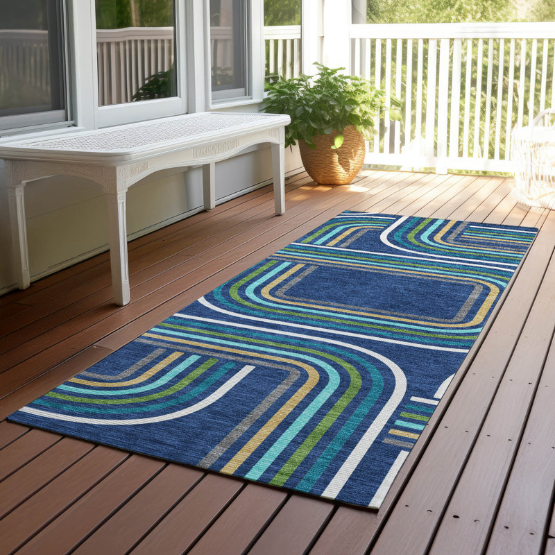 Machine Washable Indoor/Outdoor Chantille ACN2535 Geometric Rug, Runner 2'3" x 7'6", Navy