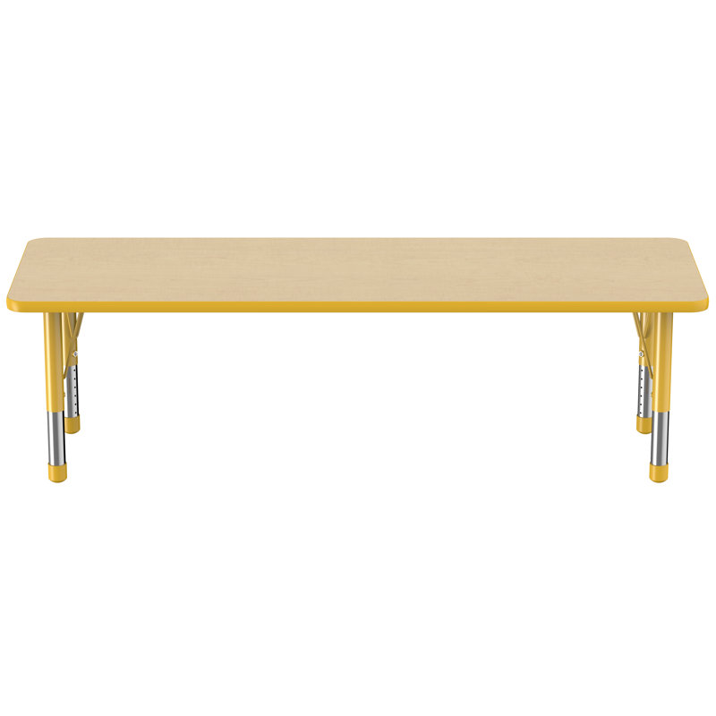 Table d'activité rectangulaire à hauteur réglable en forme de T, 24 po x 72 po, Érable / jaune / noir, Épais
