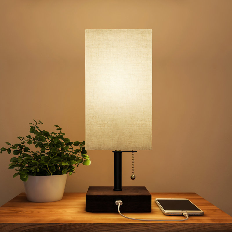 Ensemble de petites lampes de table USB avec base en bois - Lumières rectangulaires modernes avec ampoule DEL incluses, décor de salon, de chambre à coucher ou de bureau à domicile