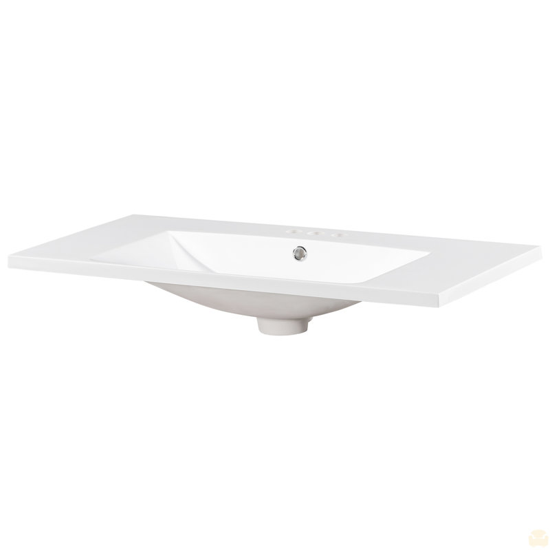 36" Single Bathroom Basin Sink, Vanity Top Only, 3-Faucet Holes, Resin, 36"