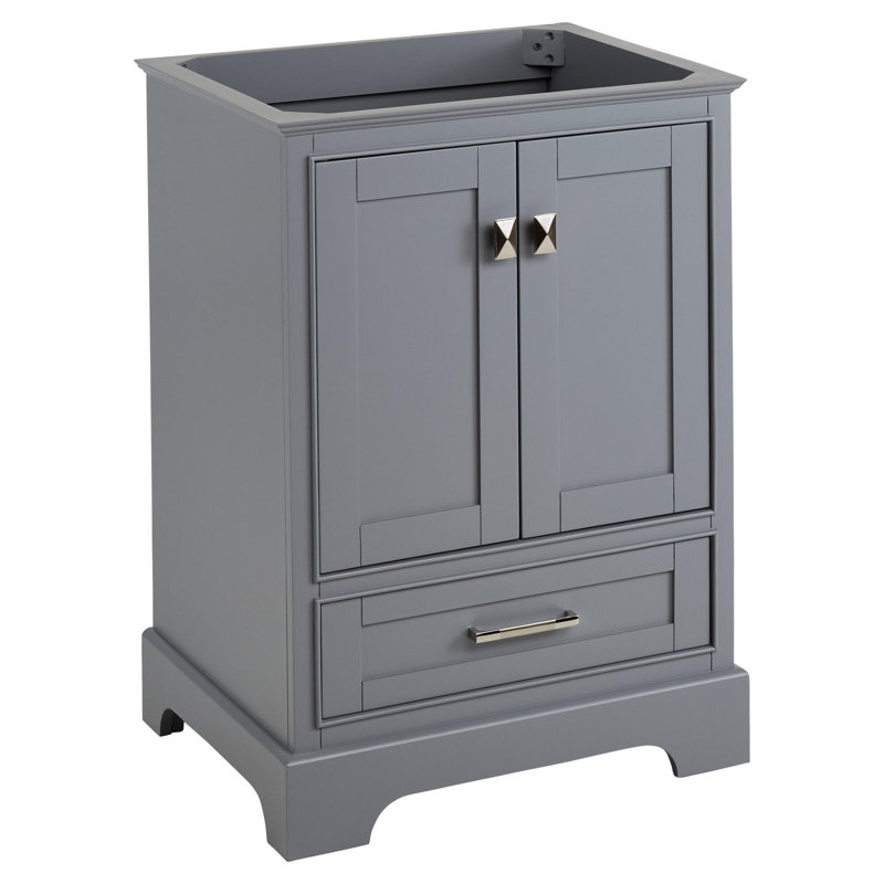 Quen 24" Freestanding Single Basin Vanity Cabinet - Cabinet Only - Less Vanity Top, Gray, Brushed Nickel