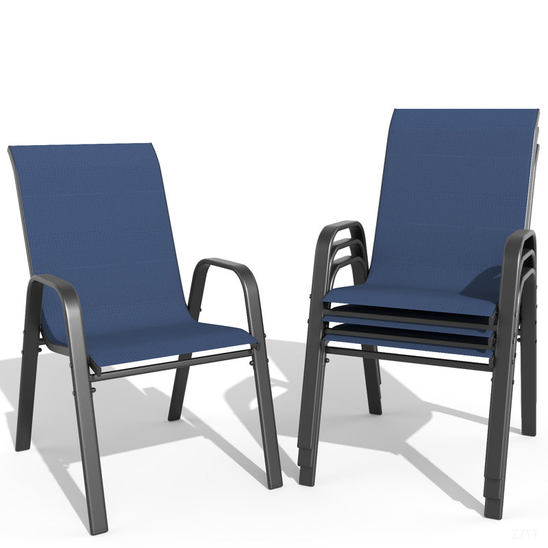 Fauteuil de salle à manger large en métal noir, 4, Bleu