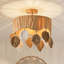 Plafonnier semi-encastré cylindrique à intensité variable 4 lumières 16 "Boho avec pampilles, métal doré et abat-jour en raphia, luminaire moderne organique décoratif