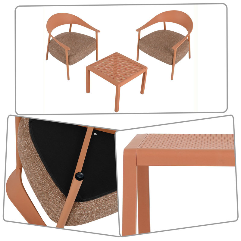 Ensemble de conversation moderne 3 pièces avec coussins confortables et table d'appoint toutes saisons pour l'extérieur et l'intérieur