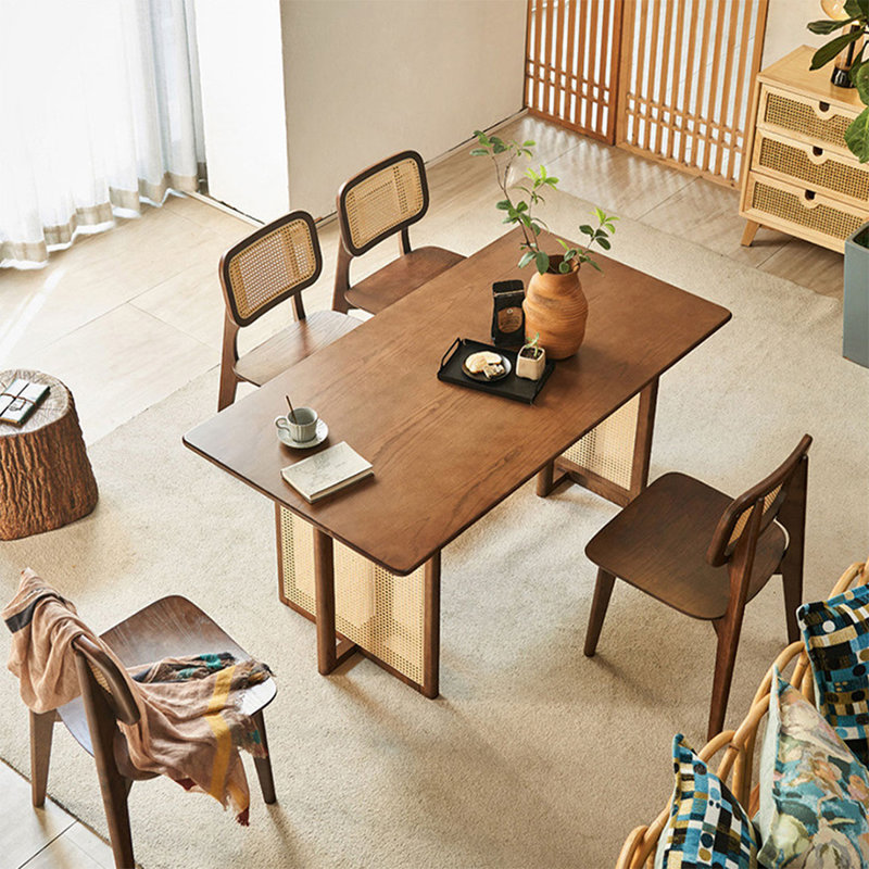 4 - Person Nut-Brown Rectangular Solid Wood Dining Table Set, 29.13" H x 47.24" W x 25.59" D