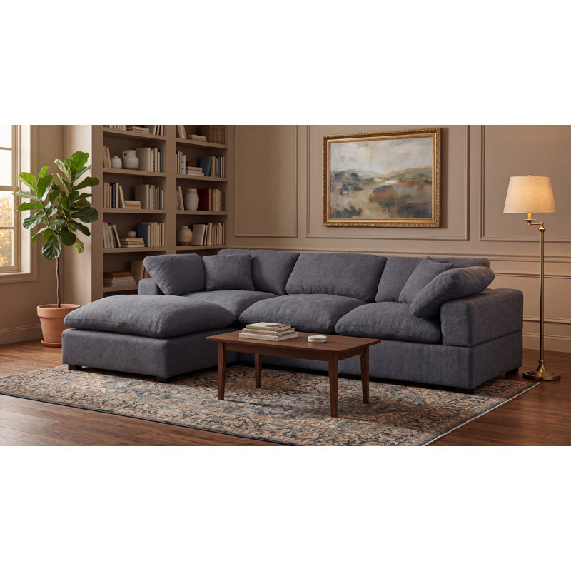 Caylob 4 - Piece 111.5" W Modular Sectional Upholstered Chenille L Shaped Couch With Reversible Ottoman, Dark Gray Chenille