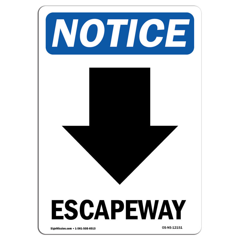Escapeway [Flèche vers le bas] Panneau en aluminium 12 x 18