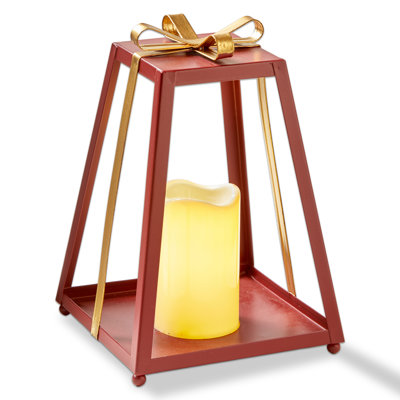 Petite lanterne à arc inclinée en fer rouge Interrupteur marche / arrêt de Noël nécessite 3 piles AAA non incluses