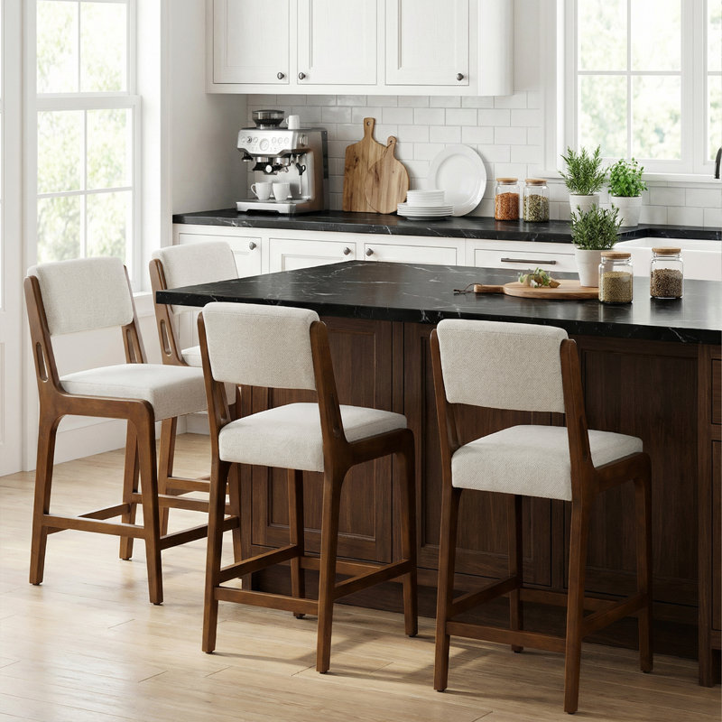  Ensemble de 2 tabourets de bar rembourrés à assemblage rapide de style moderne avec pieds en bois, Beige