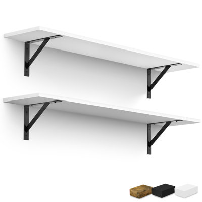 Étagères murales en bois Sorbus 47,3 po avec supports en métal noir, ensemble de 2 pièces, blanc
