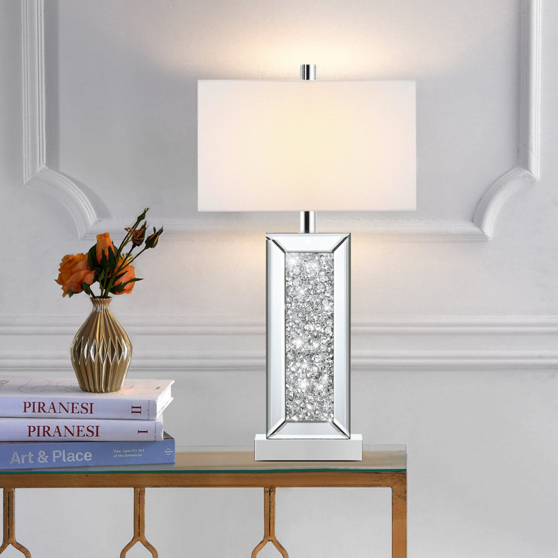 Lampe de table 25 pouces Keyanna, miroir argenté à intensité variable avec ports USB
