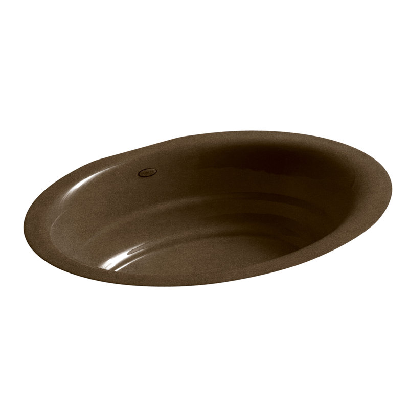Lavabo de salle de bain ovale encastré en métal Garamond, Noir et brun clair
