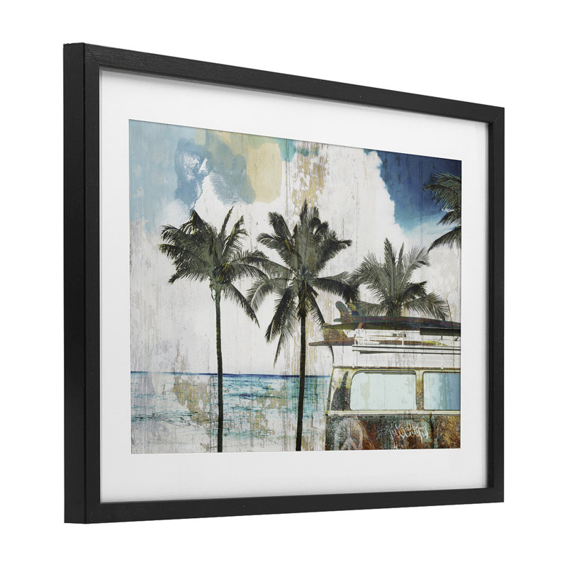 «Beach Day», impression rétro sous verre encadrée, design par Sasha, H 14 po x l 20 po, Cadre noir minuit
