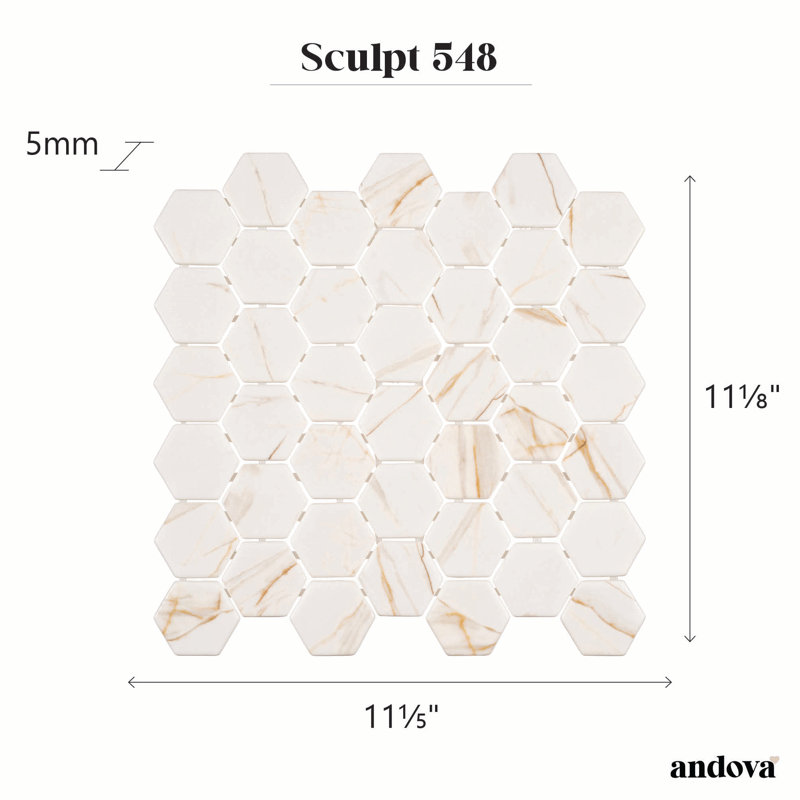 Sculpt 2" Glass Honeycomb Mosaic Wall & Floor Tile, Grecian