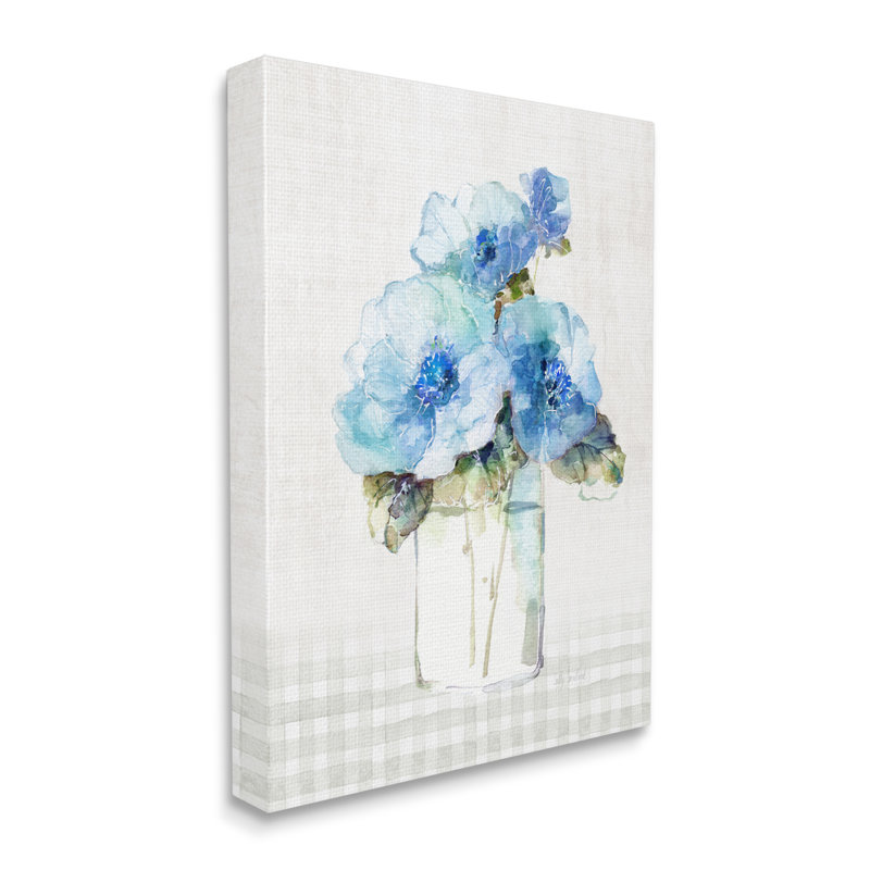 Plaid fleurs bleues sur toile, H 20 po x l 16 po x P 1,5 po