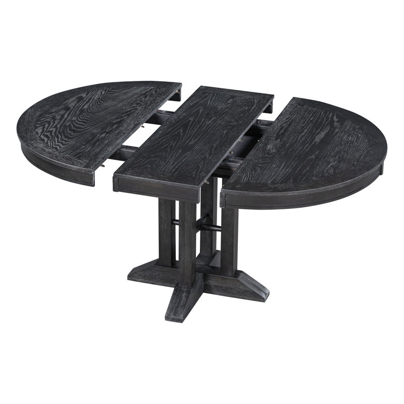 Farmhouse Extendable Dining Table Round Dining Table, Black