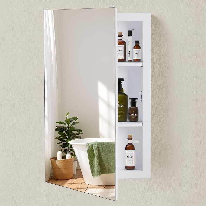 Armoire à pharmacie avec miroir pour salle de bain, surface et fixation encastrée, H 26 po x l 16 po x P 3,86 po