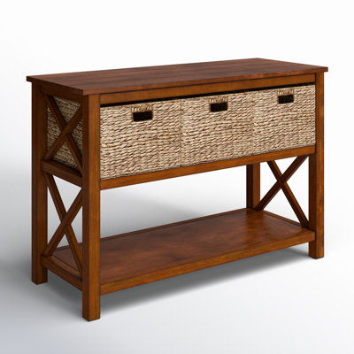 Hoehne 44'' Console Table, X-Side Sofa Table, 2 Storage Shelves, 3 Wicker Baskets, Coffee 