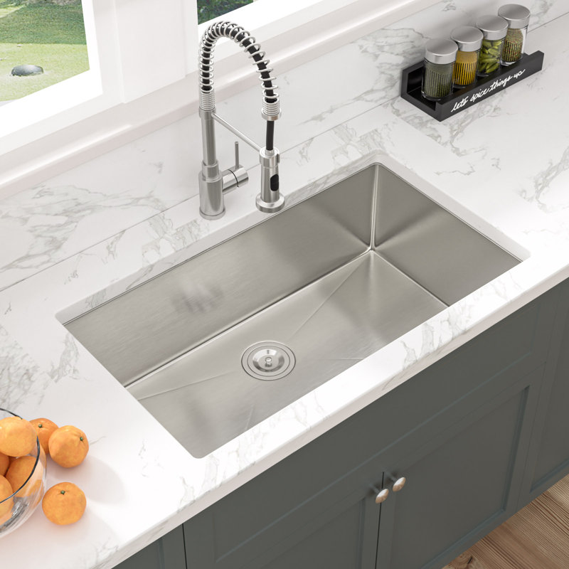 33" L X 19" W Undermount Kitchen Sink Single Bowl SUS304 Stainless Steel Kitchen Sink with Drain Assembly
