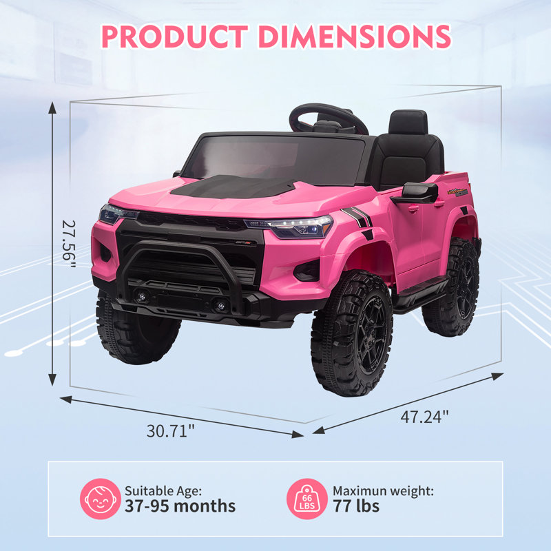 Camion 2 places 24V pour enfants, voiture électrique à piles avec télécommande, Rose