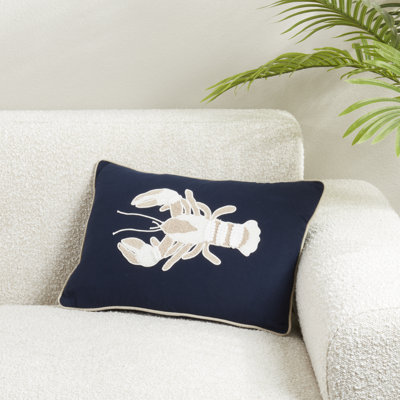 Embroidered Lobster Down Filled Pillow