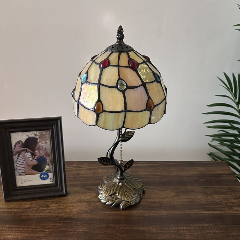Tiffany Table Lamp Gold Stained Glass Crystal Beans LED Bulb Included 8"W*8"D*16"H