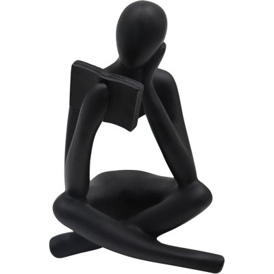 Black Right Reading Women Statue, Thinker Sculptures, Abstract Art Ornament, Modern Aesthetic Figurine Decoration, Suitable for Home Living Room Bedroom Office Shelf Table Desk Bookshelf Decor