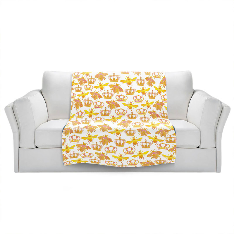 Hand Woven Throw Blanket, 68" W x 80" L, Yellow/Pink