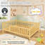 Structure de lit simple Montessori avec lattes, garde-corps et porte, naturel