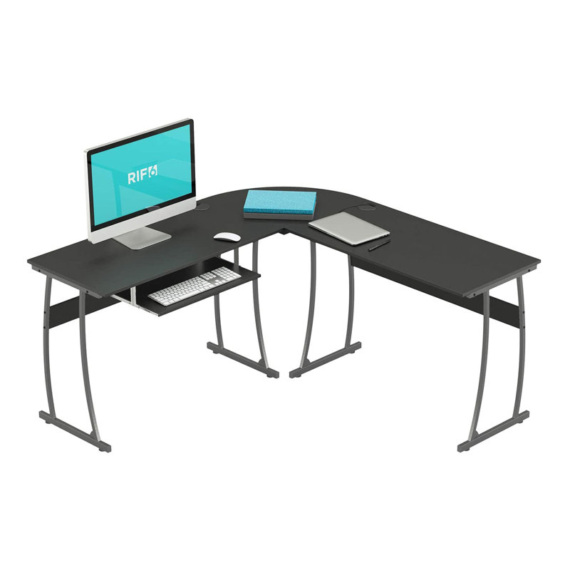 Bureau d'ordinateur en forme de L RIF6 avec plateau pour clavier, assemblage facile, Noir