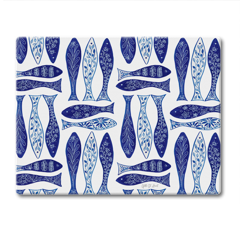 Planche à découper en verre trempé 3 mm pour poissons CounterArt Chinoserie 10 po x 8 po