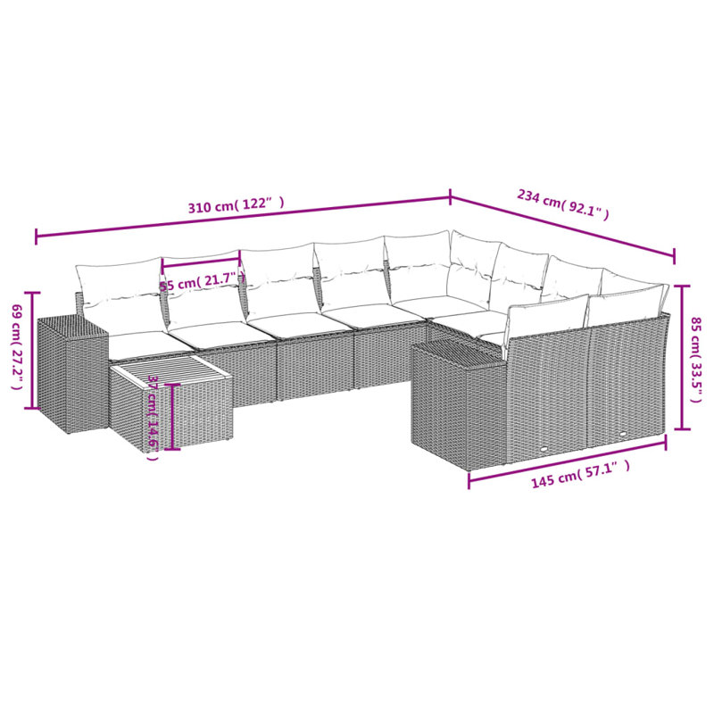 Ensemble de canapé de jardin Vidaxl gris