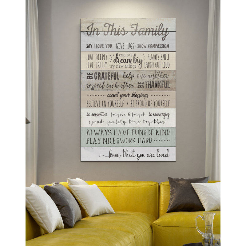 «In this Family», art textuel, H 18 po x l 12 po x 1,5 po, Toile tendue