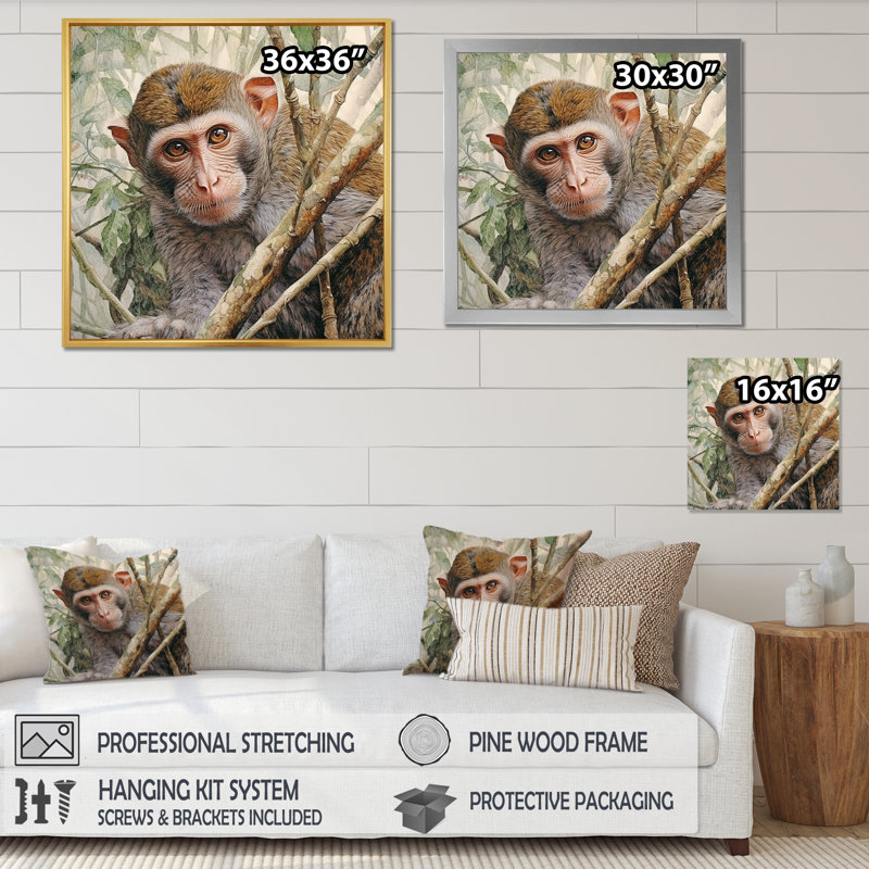 Wild Monkey IV sur toile, H 24 po x l 24 po x P 1 po, Cadre simple noir