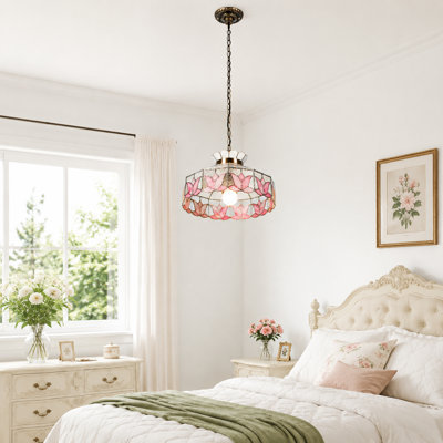 15.7 Inch Stained Glass Flowershade Pendant Light