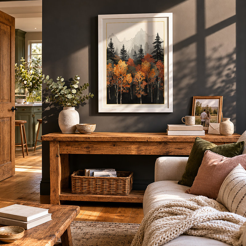 Mountains Beyond Birch Scandinavian - Print, A4 - 29.7 x 21.0 cm, White