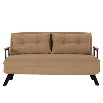 Stylish 2-Seat Sofa-Bed, Light Brown, 52.4 x 52.4 x 16.1 inches | 100% Metal Frame, 100% Polyester Fabric | 14-Level Adjustable Backrest, Easy Convert to Bed, Max Weight Capacity 440 lbs, Ideal for Living Room & Guest Room