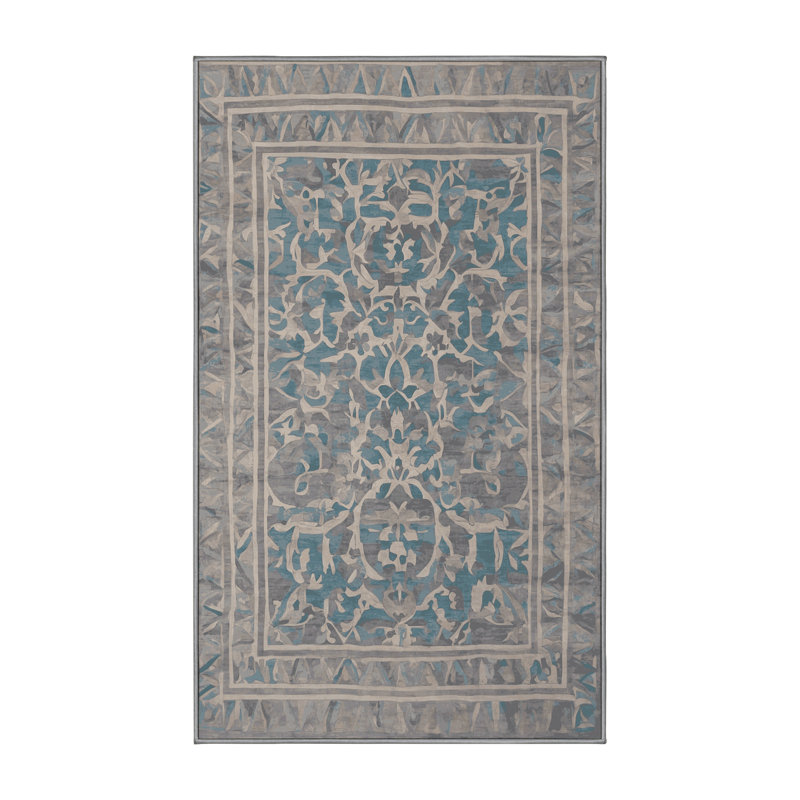 Machine Washable Gray Area Rug, Rectangle 3' x 5'