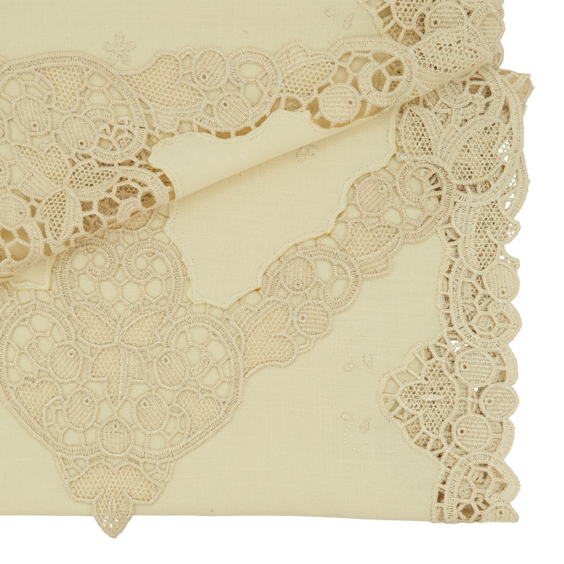 Ecru Lace Design Polyester Table Runner, 22 x 18 in