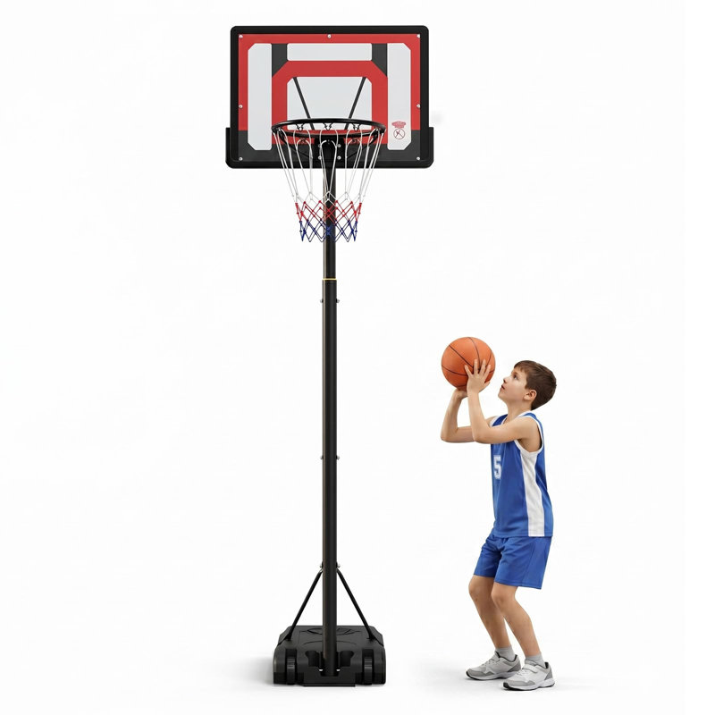 Panier de basketball portatif 5,25 à 7 pi de hauteur réglable avec panneau arrière de 33 po, roues et base stable pour les jeunes