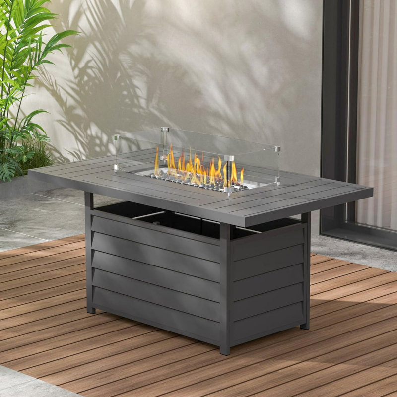 54.3 Outdoor Dark Grey Aluminum Fire Pit, 50000 Gas, Stainless Burner, Lava Rock, Waterproof Cover, Creates A Charming Spot Rectangular Table, , Aluminum, Meets Comfort Requirements