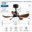 Ventilateur de plafond 28 pouces avec télécommande, lumières, petit ventilateur de plafond encastré, 5 pales réversibles, ventilateur de plafond à profil bas, 6 vitesses, 3 couleurs pour la cuisine de la chambre à coucher