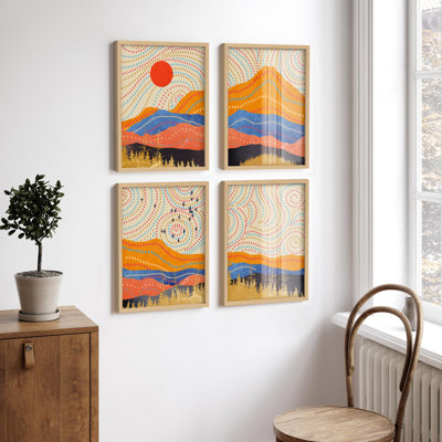 "Motif de paysage de montagne vibrant à motif géométrique abstrait, décor moderne et coloré", 4 pièces